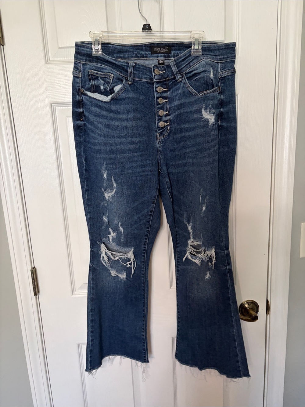 Judy Blue Distressed Blue Flare Jeans with Raw Edge